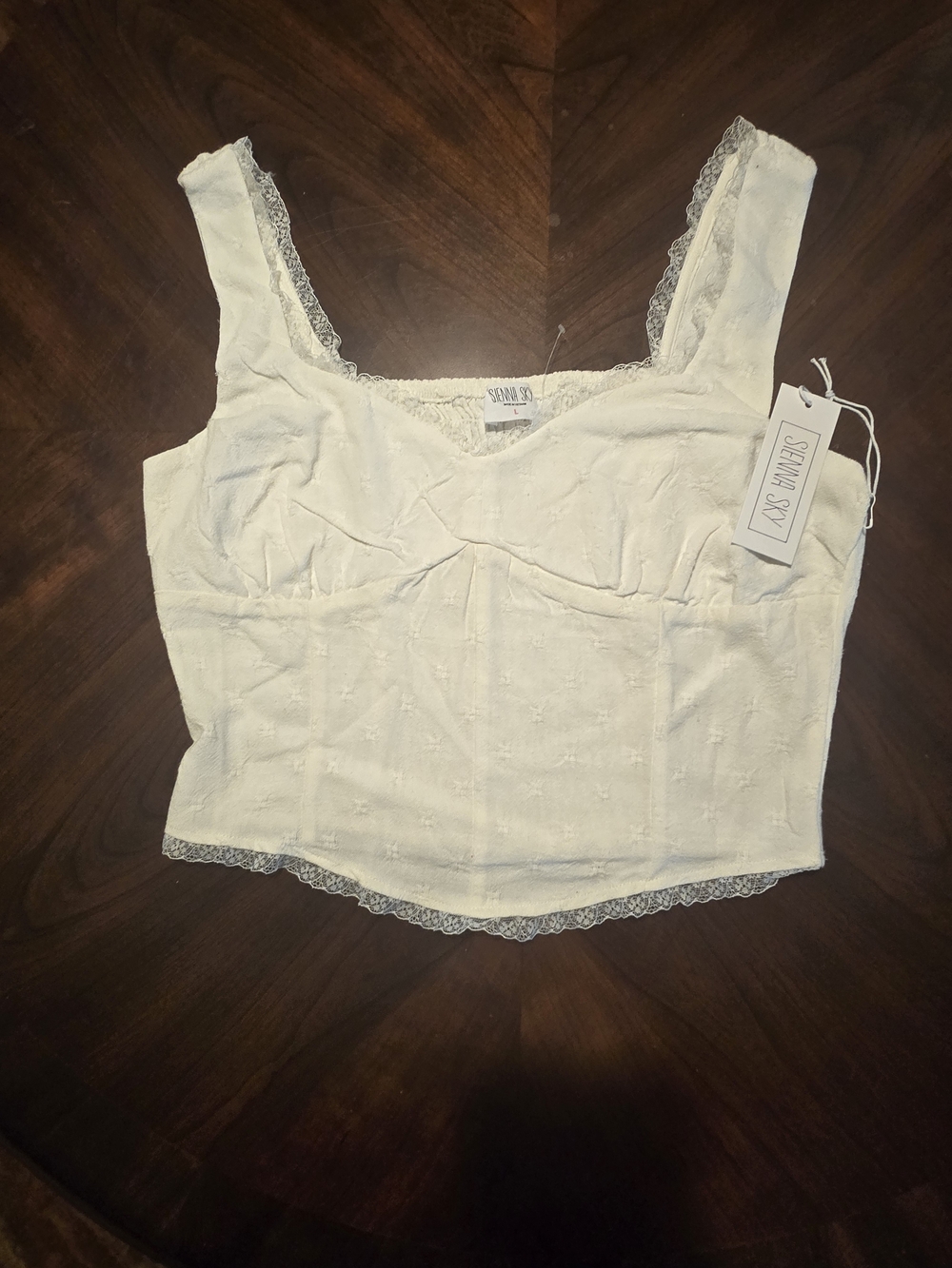 Serena Sky Ivory Lace-Trim Bustier Crop Top